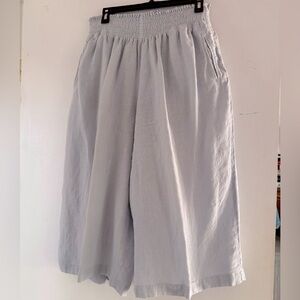 Wrap London quality linen culottes. Light blue. Expandable shirred waist.